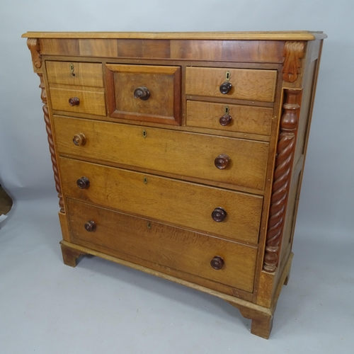 2069 - A Victorian mahogany Scottish chest of 7 drawers, with barley twist pilasters on bracket feet, 128cm... 