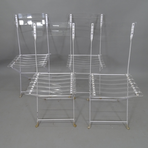 2075 - A set of 4 Lucite and white enamelled steel folding bistro style chairs