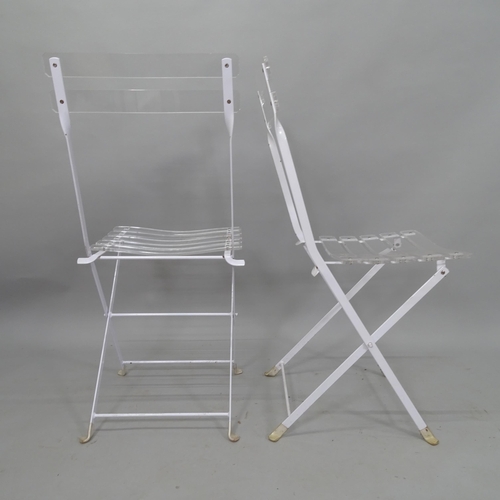 2075 - A set of 4 Lucite and white enamelled steel folding bistro style chairs