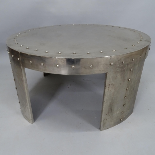 2078 - A contemporary Aviator industrial style riveted steel coffee table, 90cm x 46cm