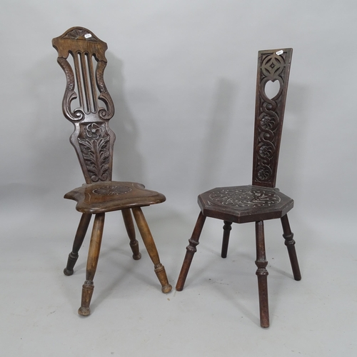 2081 - 2 similar spinning stools with carved back and seats