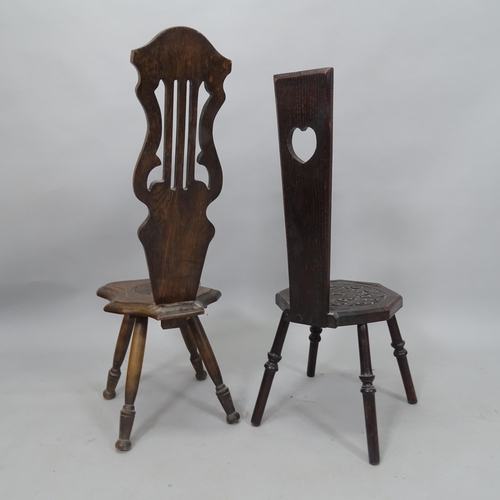 2081 - 2 similar spinning stools with carved back and seats