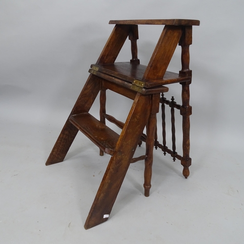 2084 - A 19th century oak metamorphic library step chair, with turned spindle back and legs