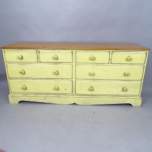 2087 - A modern painted pine side-by-side chest of 4 short and 4 long drawers, 182cm x 78cm x 48cm