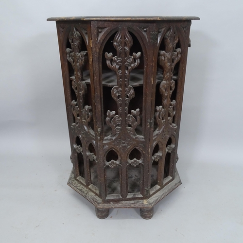 2089 - A Victorian oak Gothic single-door cabinet, with carved and pierced decoration, 60cm x 89cm x 34cm