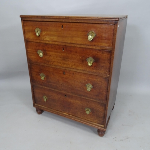 2092 - An Edwardian mahogany chest of 4 long drawers, on turned feet, 75cm x 95cm x 47cm