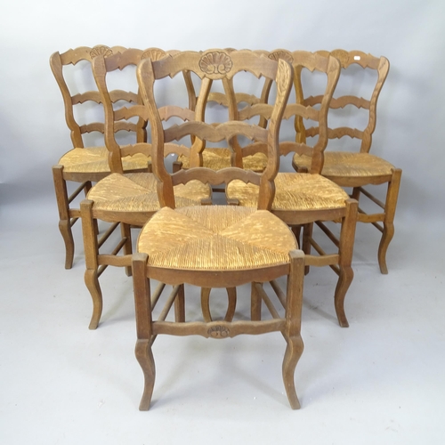 2094 - A set of 6 French oak rush-seated ladder-back dining chairs