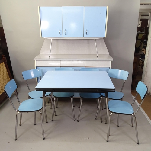 2096 - A French mid-century formica dining room suite, comprising a draw leaf table (100cm extending to 150... 