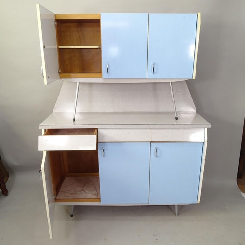 2096 - A French mid-century formica dining room suite, comprising a draw leaf table (100cm extending to 150... 