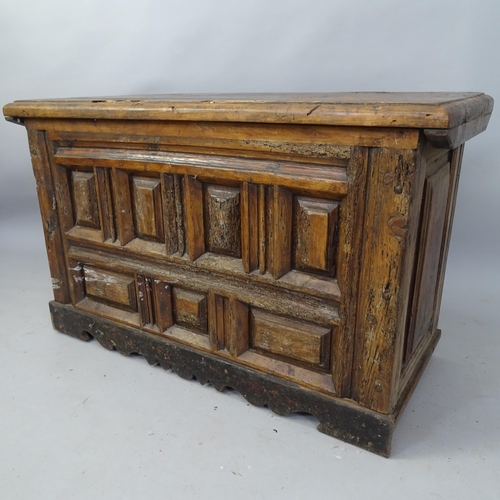 2100 - An Antique panelled joined oak coffer, 105cm x 64cm x 44cm