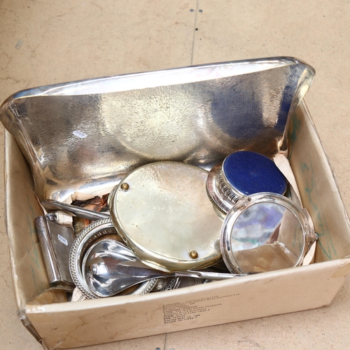 1025 - Silver plated serving trays, a pair of silver plate on copper wine coasters, a Rosenthal ladle, and ... 