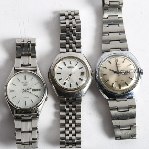 1051 - 3 mid-century gent's wristwatches, including a Citizen and Seiko automatic, and a Timex wristwatch