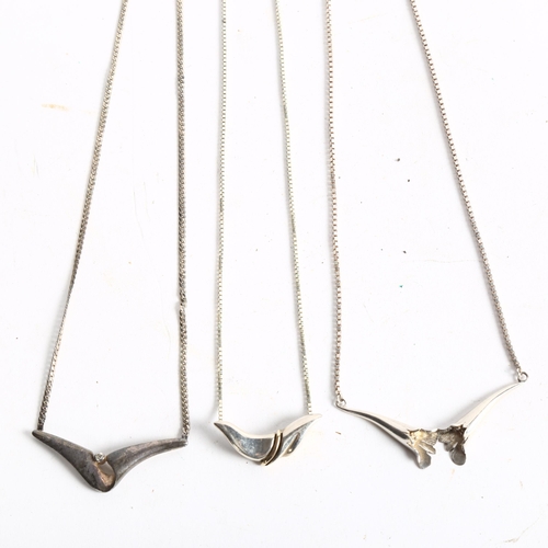 1072 - 3 Danish design sterling silver pendants and necklaces, including Hermann Siersbol