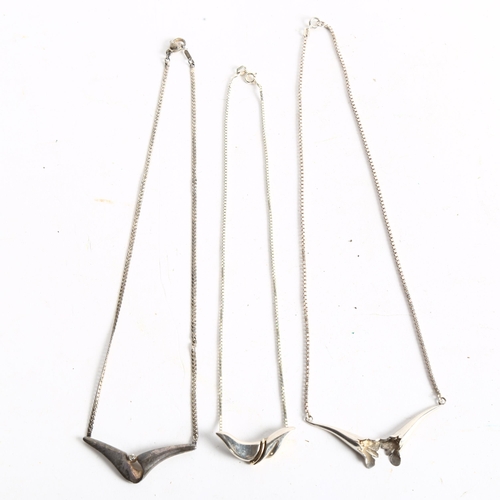 1072 - 3 Danish design sterling silver pendants and necklaces, including Hermann Siersbol