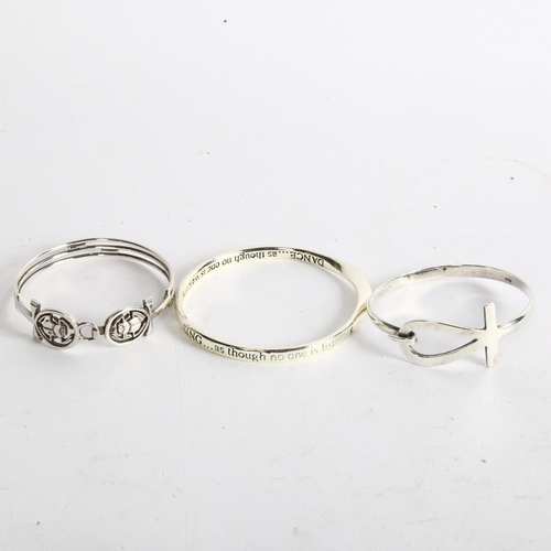 1076 - 2 silver bangles and a plated bangle (3)