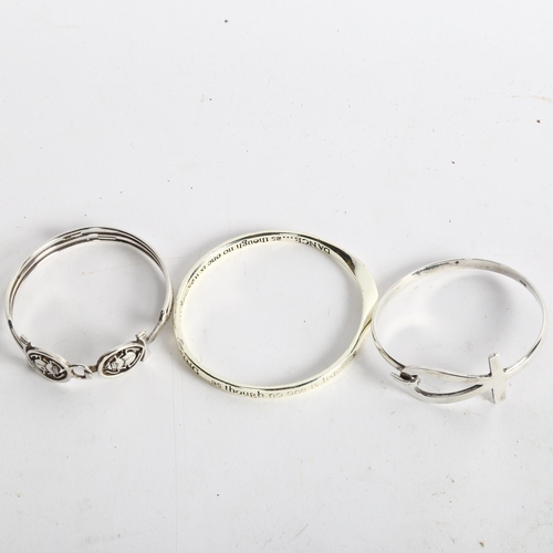 1076 - 2 silver bangles and a plated bangle (3)