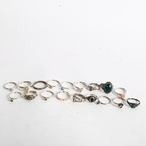 1077 - 18 various silver and stone set dress rings