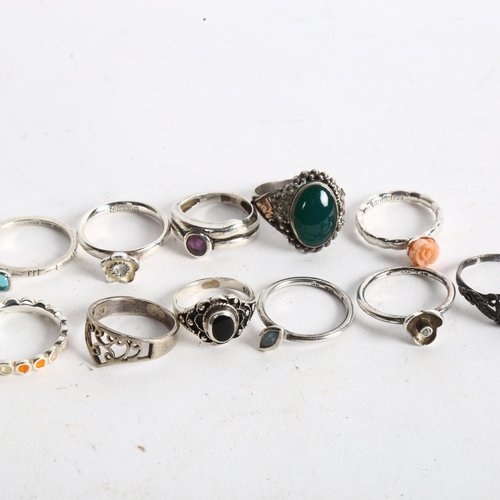 1077 - 18 various silver and stone set dress rings