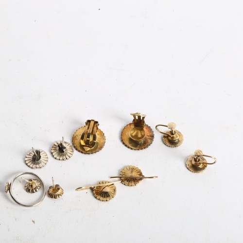 1079 - A group of silver-gilt and white enamel daisy design earrings, including clip-on, some by Volmer Bah... 