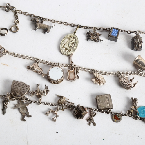 1086 - 3 various silver charm bracelets and charms