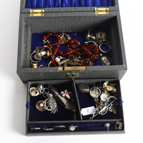 1087 - Various silver and silver stone set jewellery, together with a leather-covered jewellery box