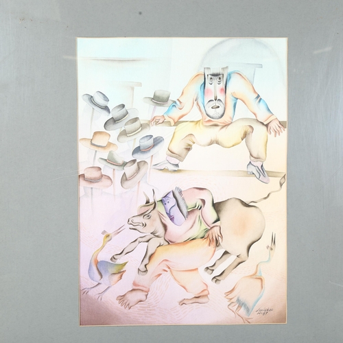 1803 - Leovigildo Martinez (born 1959), watercolour, bull fighting scene, signed and dated '89, 37cm x 27cm... 