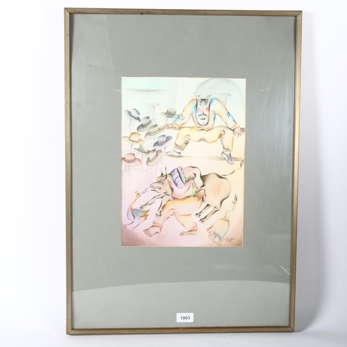 1803 - Leovigildo Martinez (born 1959), watercolour, bull fighting scene, signed and dated '89, 37cm x 27cm... 