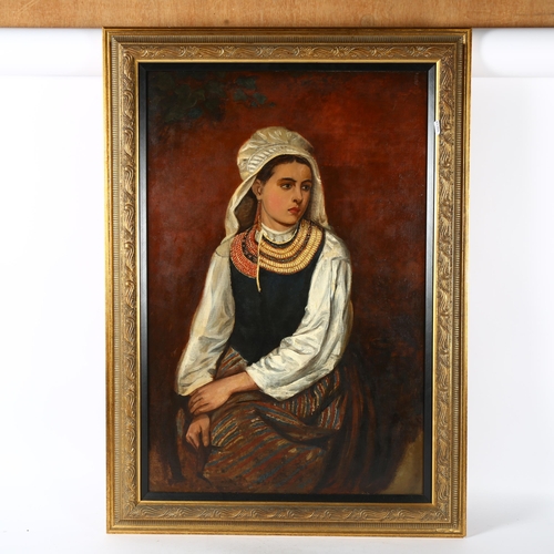 1806 - Oil on canvas, portrait study of a young lady, 90cm x 60cm overall, gilt-framed, modern