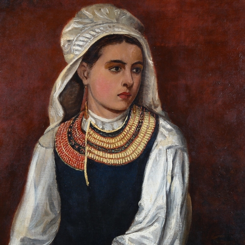 1806 - Oil on canvas, portrait study of a young lady, 90cm x 60cm overall, gilt-framed, modern