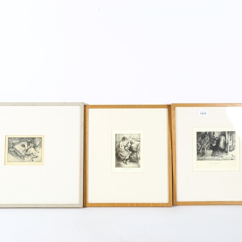 1810 - Erlund Hudson (1912 - 2011), 3 engravings, interior scenes, all signed in pencil, image10cm x 14cm, ... 