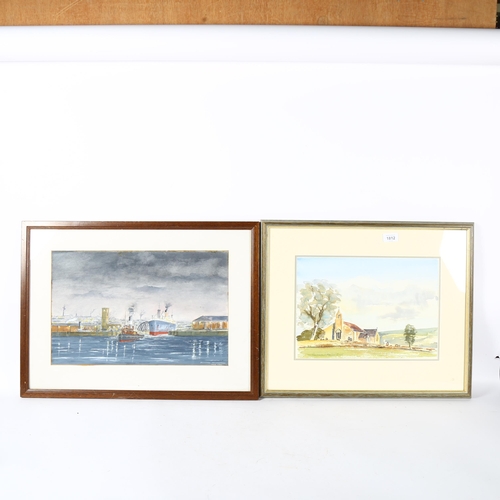 1812 - Michael Wesson, watercolour, church in landscape, 25cm x 35cm, and 3 other watercolours by different... 