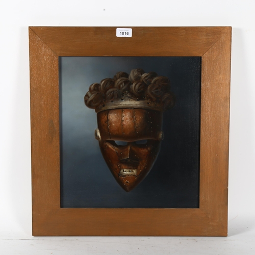 1816 - Contemporary oil on board, African mask, unsigned, overall frame dimensions 53cm x 50cm