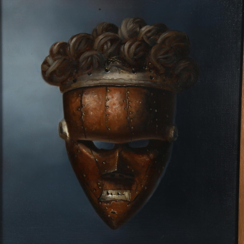 1816 - Contemporary oil on board, African mask, unsigned, overall frame dimensions 53cm x 50cm