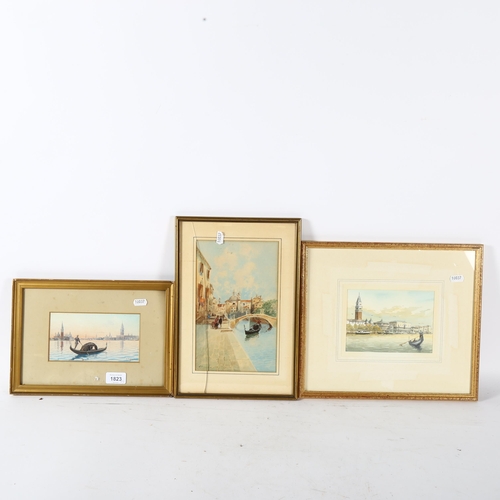 1823 - Umberto Ongania, watercolour, Venetian gondola, and 2 other watercolours, Venetian scenes, all frame... 