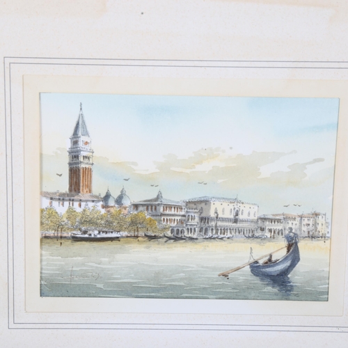 1823 - Umberto Ongania, watercolour, Venetian gondola, and 2 other watercolours, Venetian scenes, all frame... 