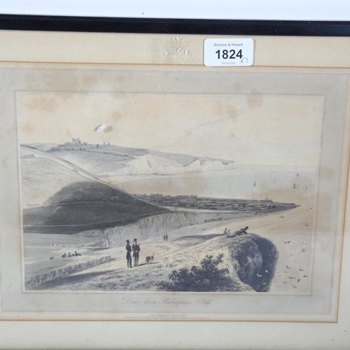 1824 - William Daniell, 2 coloured engravings, Dover from Shakespeare's Cliff, and Deal Castle, 29cm x 39cm... 