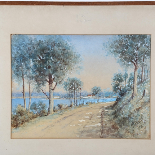 1825 - Travers, watercolour, riverside road, 28cm x 37cm, framed