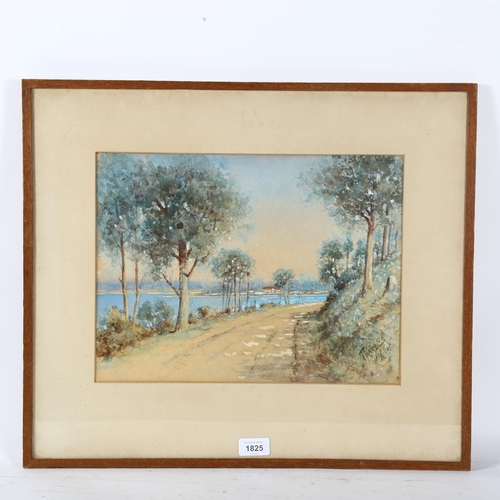 1825 - Travers, watercolour, riverside road, 28cm x 37cm, framed