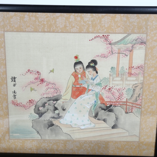 1836 - A set of 5 Chinese watercolours on linen panels, figure studies, all signed, 43cm x 50cm, framed