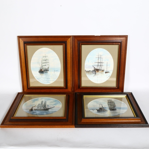 1838 - Chris Williams, group of watercolours, 3-masted sailing ships, all framed (4)