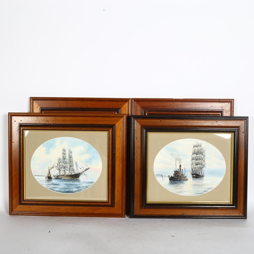 1838 - Chris Williams, group of watercolours, 3-masted sailing ships, all framed (4)