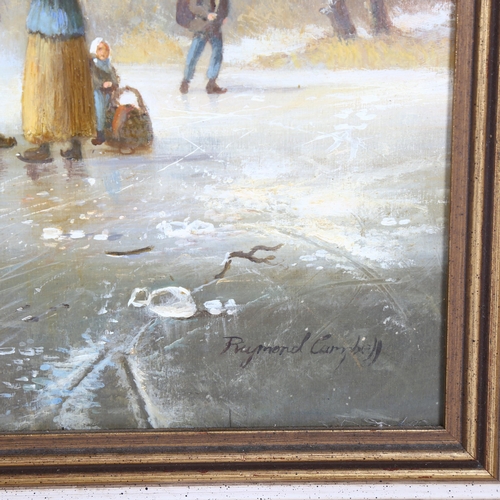 1841 - Raymond Campbell, oil on board, winter scene Holland, signed, 50cm x 40cm, framed