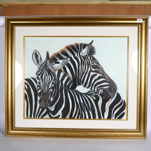 1843 - Clive Fredriksson, oil on board, study of zebras, 89cm x 94cm overall, gilt-framed