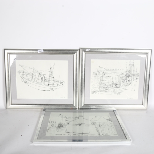 1845 - Paul Mount, 2 monochrome drawings, boat studies, and another (3)