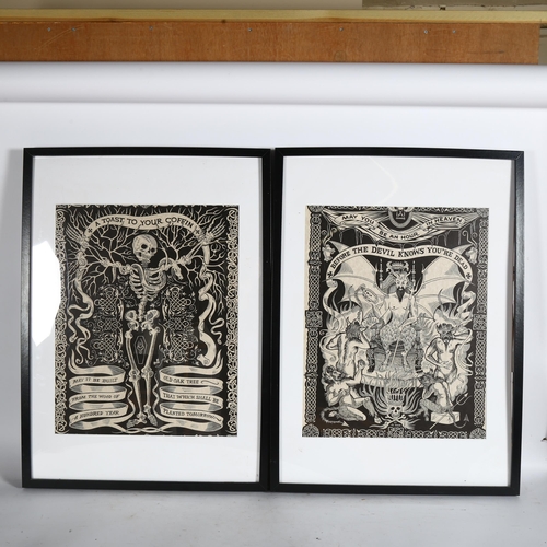 1846 - A pair of monochrome framed grotesque prints, 72cm x 53cm overall, modern framed