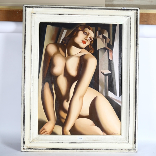 1850 - After Tamara de Lempicka, an Art deco style oil on board, still life study of a nude lady, 100cm x 8... 