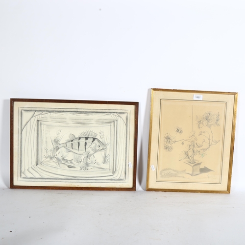 1857 - 3 mid-century charcoal drawings, all indistinctly signed, framed