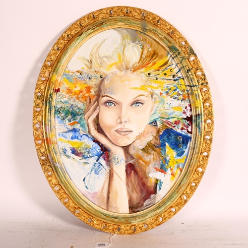 1859 - Clive Fredriksson, an oval mixed media on board, fantasy portrait study, length 70cm, gilt-framed