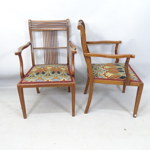 2195 - A pair of Arts and Crafts mahogany open armchairs, in the manner of Liberty & Co