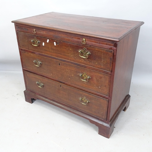 2197 - An Edwardian mahogany and satinwood-strung chest of 3 long drawers, with brushing slide, on bracket ... 